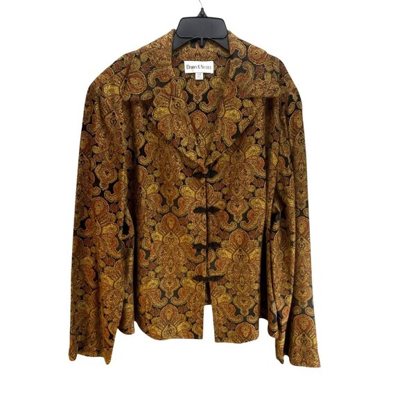 Danny & Nicole Womens Floral Paisley Jacket 24W Black/Gold Button-Down Blazer - Picture 1 of 9